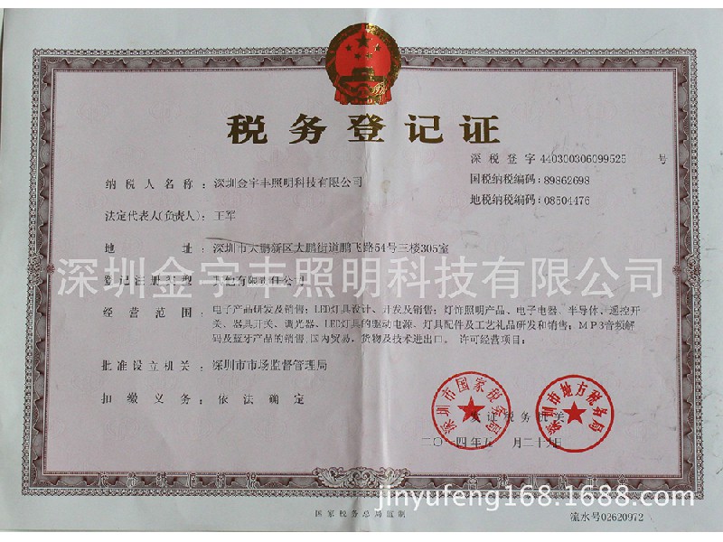 Tax registration certificate